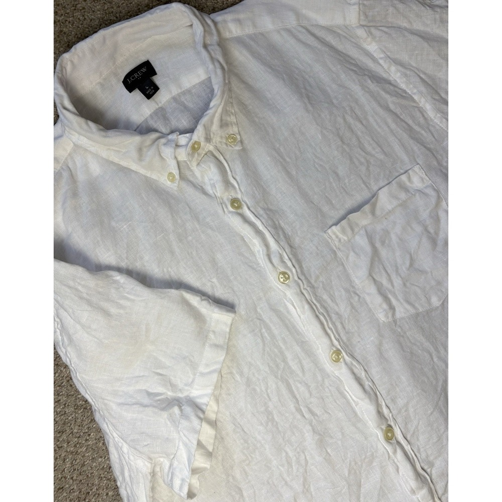J. Crew Mens Large‎ Linen Short Sleeve Button Down Shirt Casual Beach Vacation